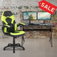 Flash Furniture BLN-X10D1904-GN-GG Black Gaming Desk and Green/Black Racing Chair Set with Cup Holder, Headphone Hook & 2 Wire Management Holes